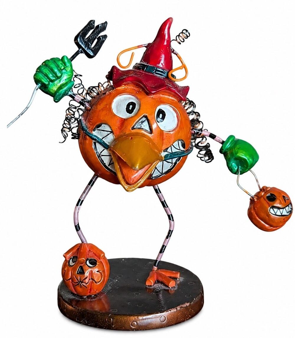 VtG Halloween Jack O Lantern Metal Folk Art Figurine Devil Costume Pumpkin Decor